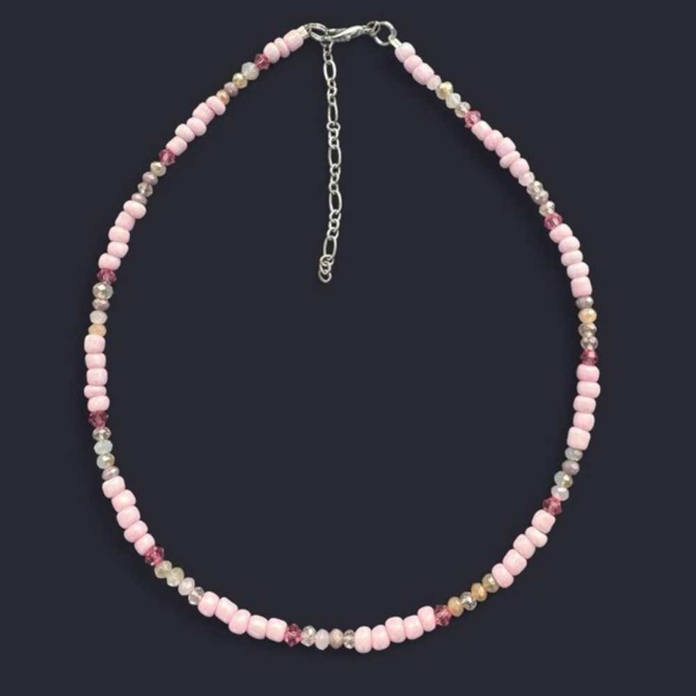 Pink Cloud Seed Bead Choker Necklace